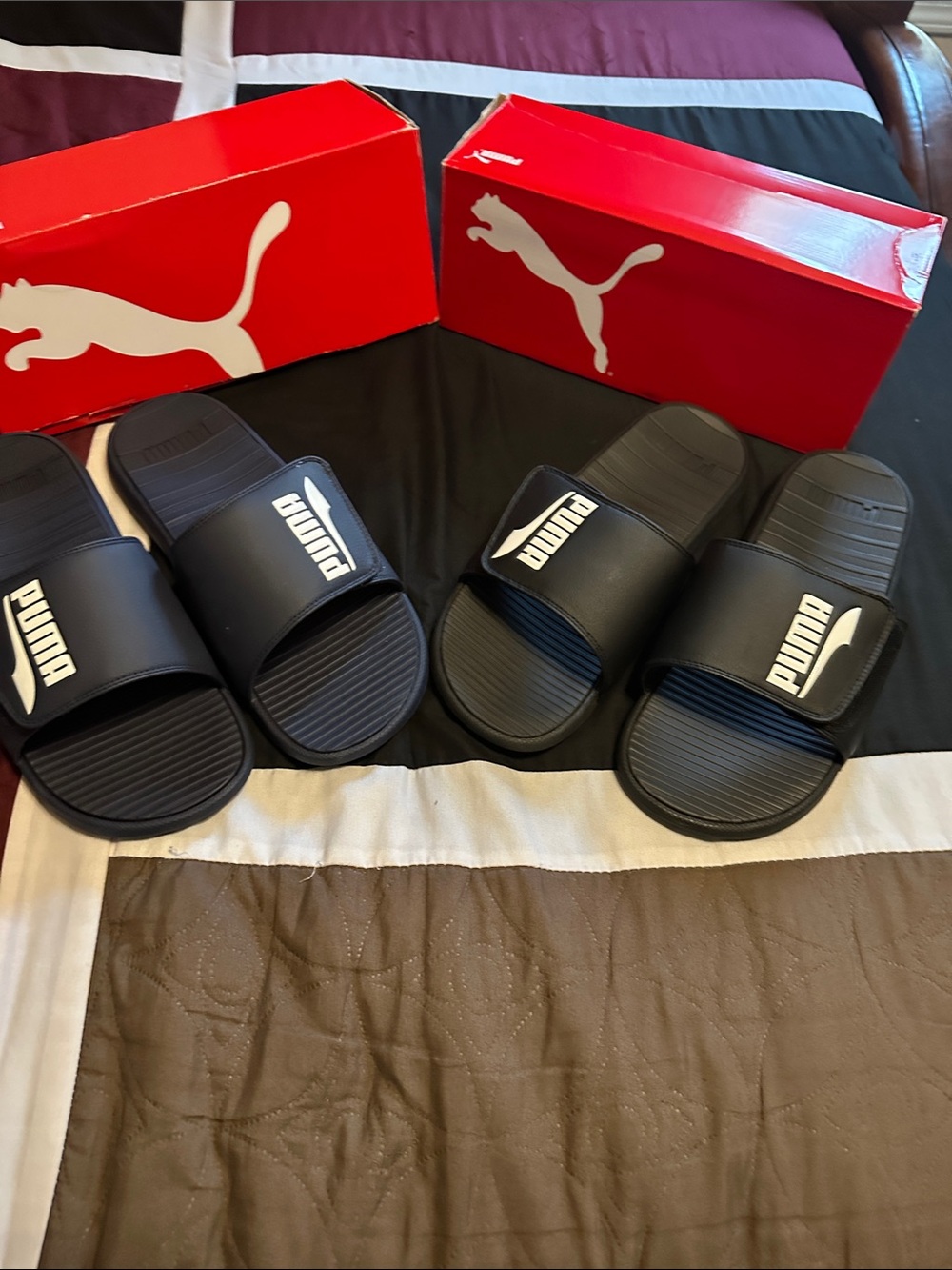 Puma Black Slide Sandals with White Logo